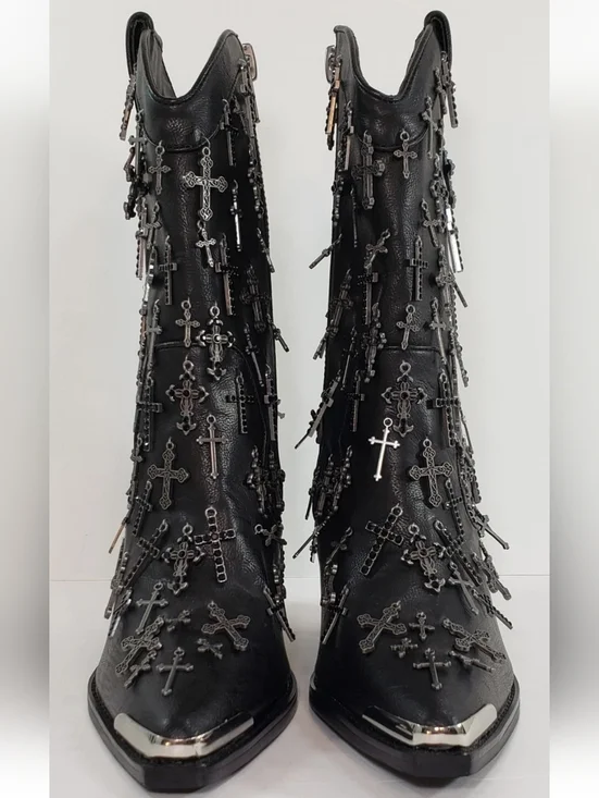 Dolls Kill WIDOW Cross Idol Worship Cowboy Boots, Size 9 *NEW & RARE!* - Picture 2 of 10